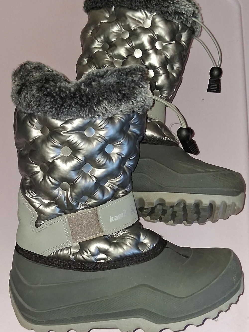 Kamik Girls Gray Faux-Fur Snow Boots